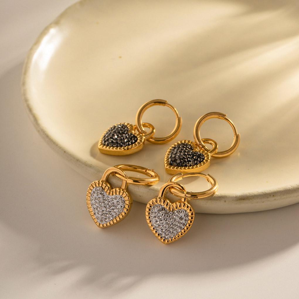 1 Pair Heart Hoop Earrings Glitter Zircon Dangle Earring Lock Shape Ear Hook Jewelry Fashion Accessory for Banquet