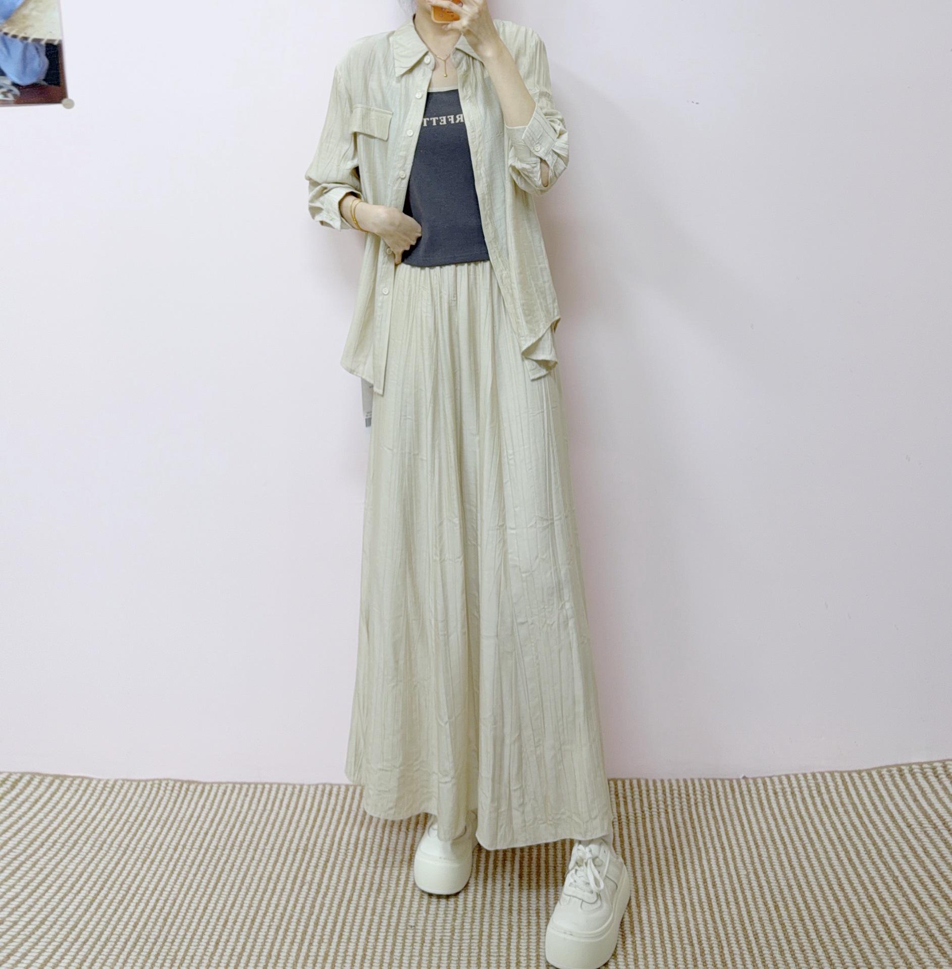 

2026 Spring/Autumn Elegant Three-Piece Set: Shirt Top, Camisole & Solid Color Skirt M (45-59 kg) абрикосовый