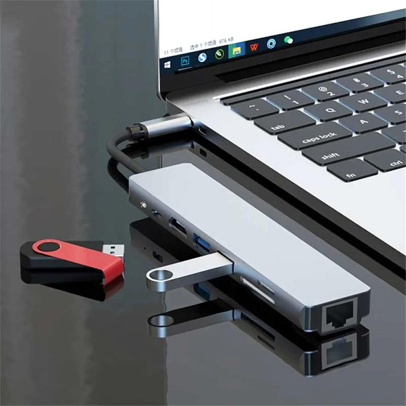 Usb-C Hub 8In1 Type C Adapter Multiport Usb3.0 Pd Charging Port Tf Sd Card Reader Mobile Phone Tablet Converter