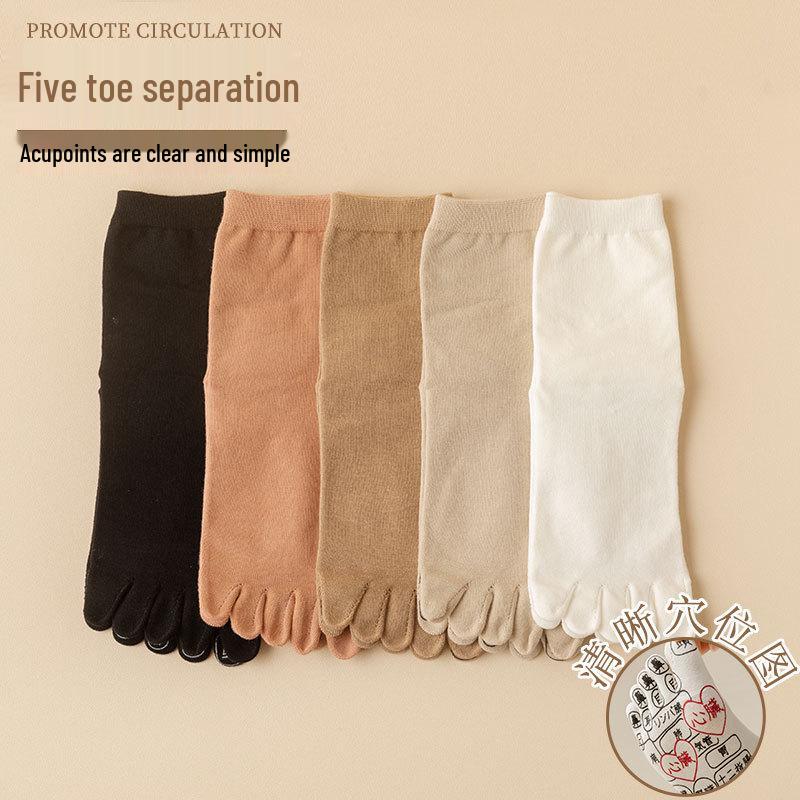 Damen Fünf-Zehen Plantar-Akupunkturpunkt Wadenlange Baumwollsocken - Antibakteriell, Desodorierend und Massage für Paare