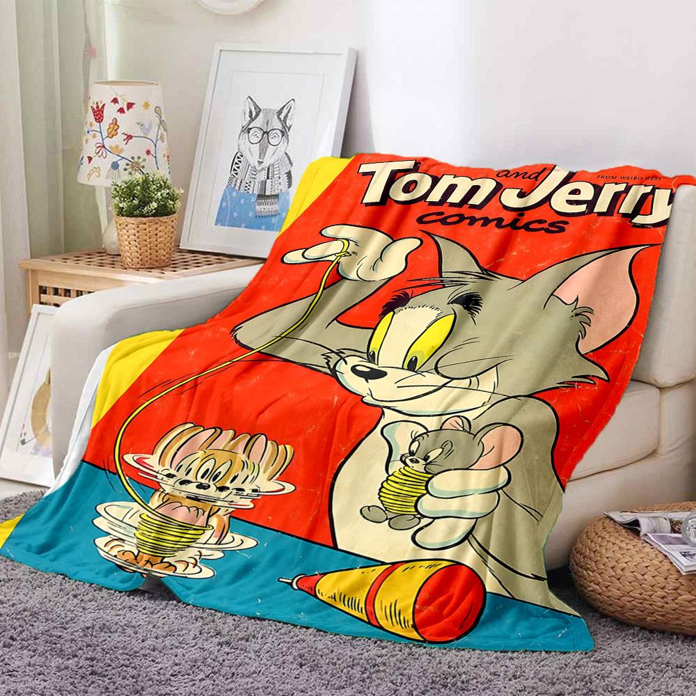 1pc Tom Jerry Flannel Throw Blanket - HD Printed Lightweight Soft Warm All-Season Blanket for Sofa, Bed, Travel054