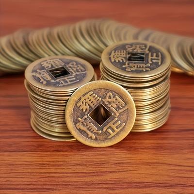 10Pcs Chinese Copper Coins Set Craft Feng Shui Lucky Ornament Blessing Ancient Antique I Ching Currency Retro Collectible Curio