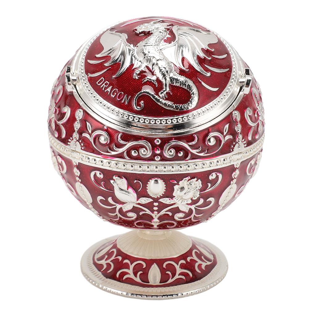 Ball Ashtray with Windproof Lid Retro Dragon Stereoscopic Relief Zinc Alloy Metal Home Decoration