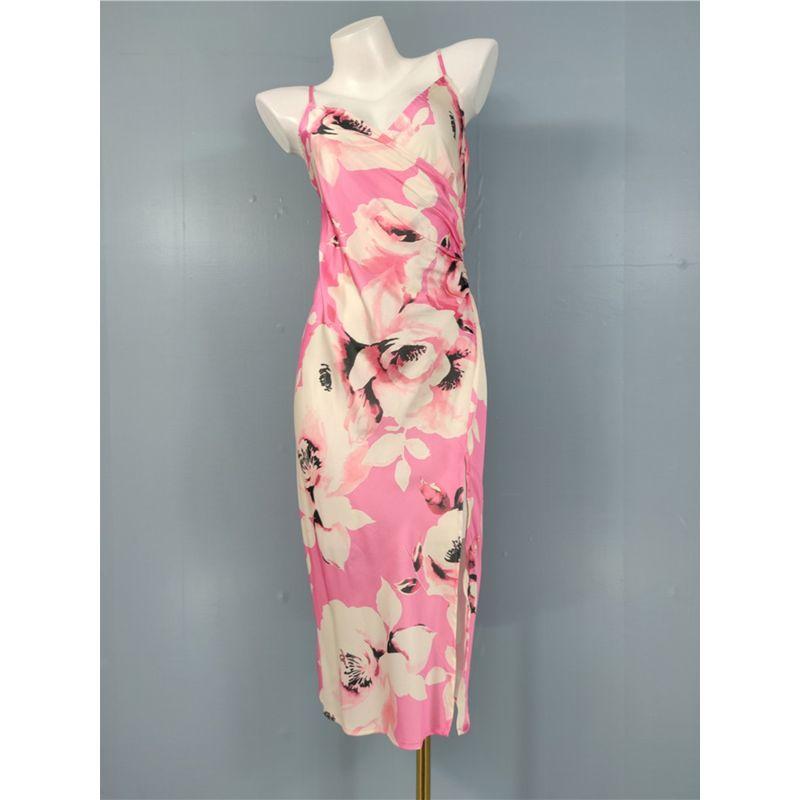 Export Lu's Summer New Suspender Smooth Fabric Print High Quality Open Back V-neck Swing Special Dress