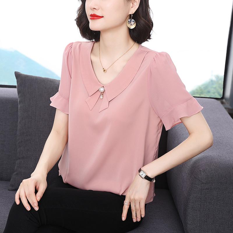 Women's Summer 2023 Stylish Loose-Fit Ruffled Chiffon Short Sleeve Blouse