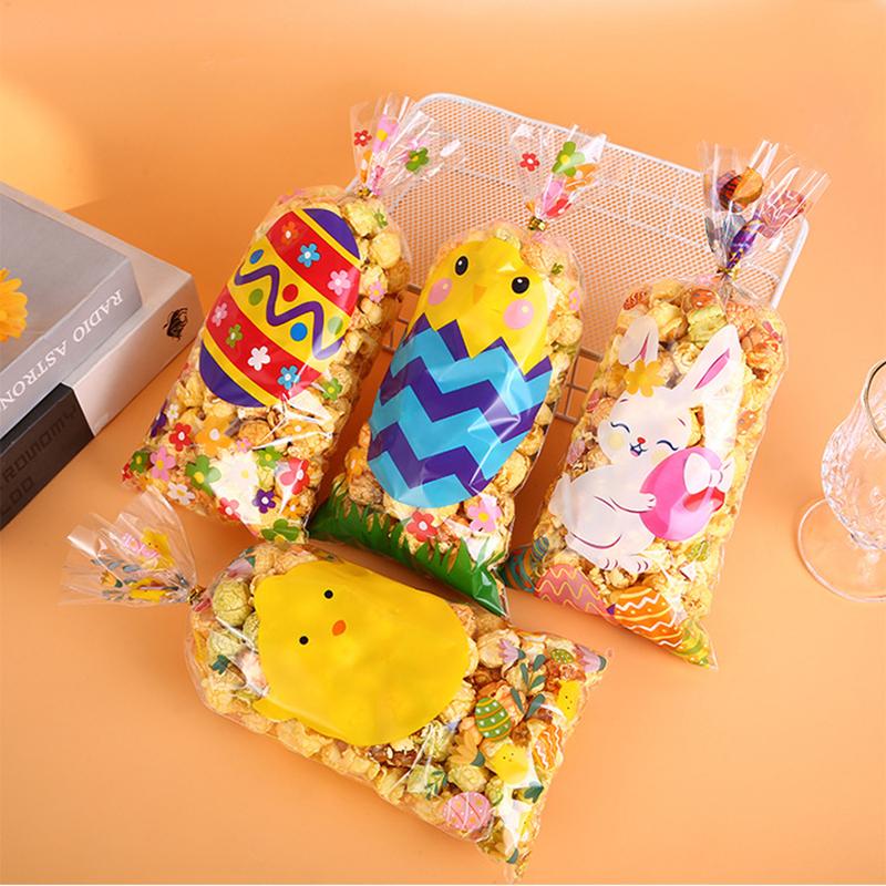 50pcs Easter Gift Gold Thread Easter Egg Rabbit Chicken Candy Packaging Bag Easter Egg Gift Opp Cookie Bag Party Gift
