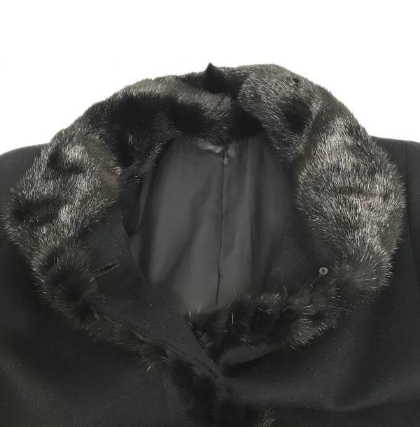 Made In Japan/FUJII KEORI Mink Fur & 100% Cashmere Stand Collar Long Coat Outerwear/Women’s M/Black/Hidden Button(USED)