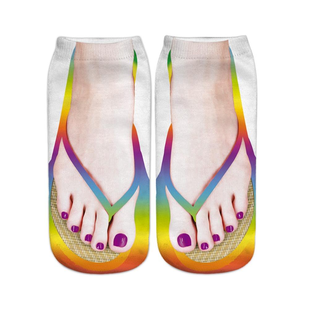 Gemusterte 3D-gedruckte Socken Knöchelhoch Lustige kurze Socken Lässige Flip-Flop-Socken Damen
