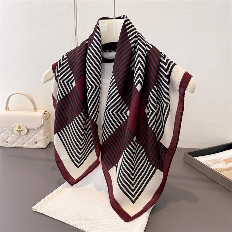 Simple geometric paper pattern imitation velvet herringbone pattern cotton and linen feeling small square scarf silk scarf headscarf shawl decorative