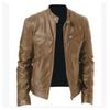 Winter Business Gentleman Zip Cardigan Pocket Decorative PU Leather Jacket Stand-Up Collar Slim Leather Jacket Jacket