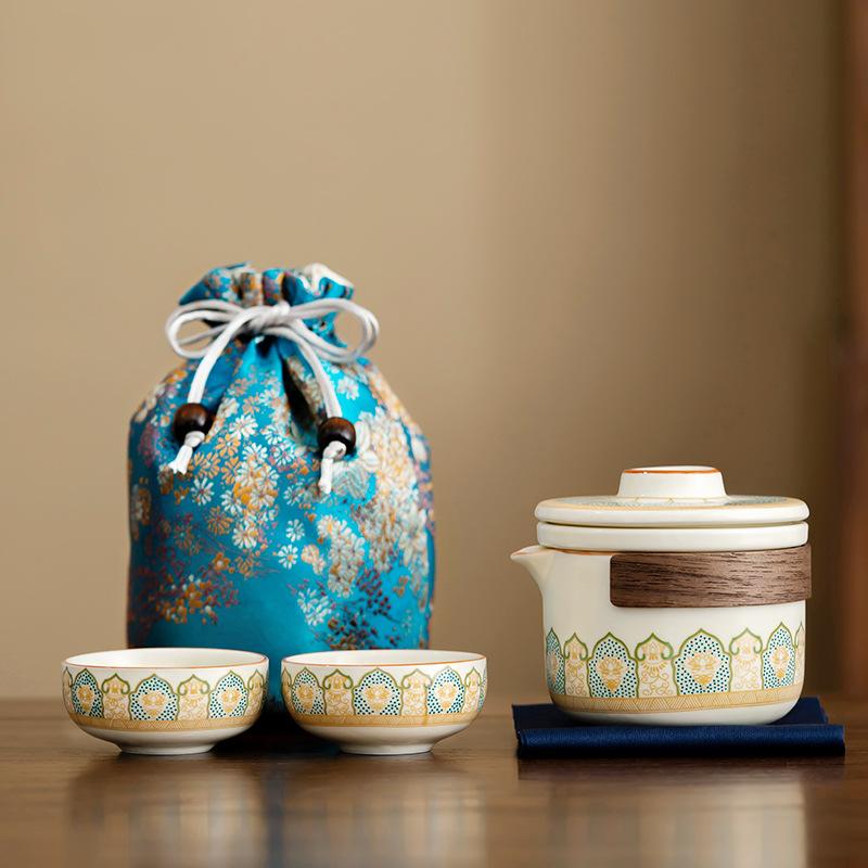 Portable Travel Tea Set Ru Kiln Guyun Portable Express Cup Business Trip Outdoor Camping Yanhe Teapot Small Set