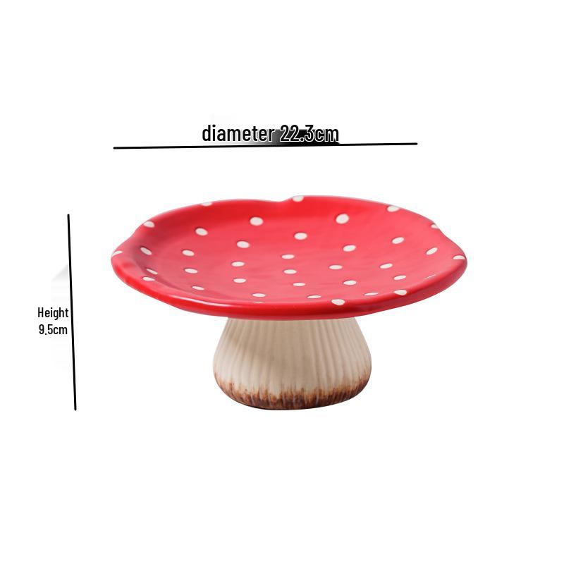 Affascinante Set di Stoviglie in Ceramica a Forma di Fungo Rosso: Tazza, Piatto da dessert, Ciotola da riso, Ciotola per noodles, Insalatiera e Cucchiaio