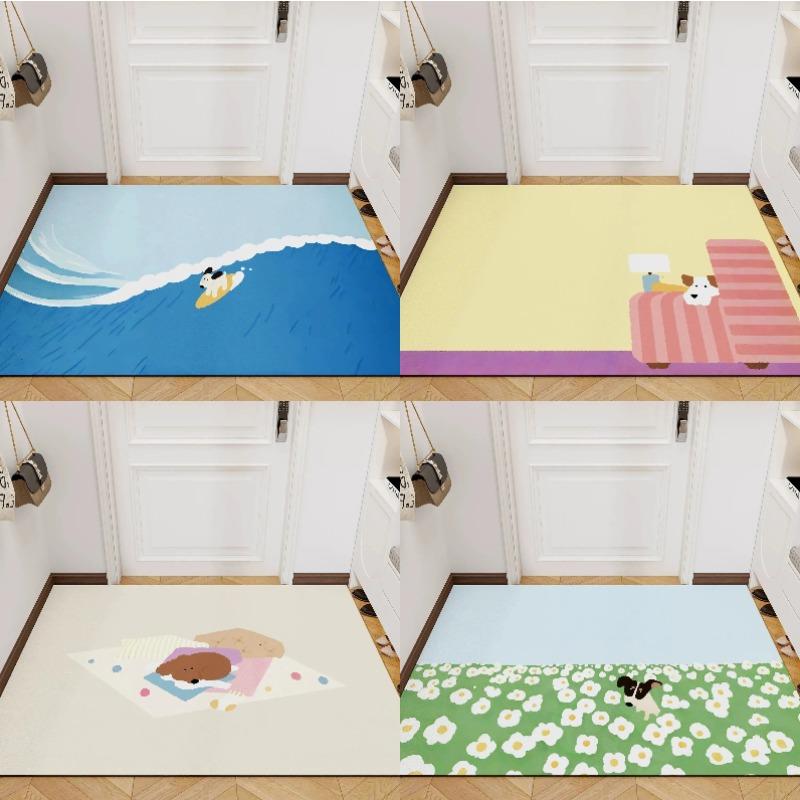 Entry Door Mat Simple Cartoon Dog Living Room Bedroom Decoration Carpet Kitchen Bathroom Anti Slip Rug Home Decoration