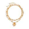 Double Imitation Pearl Love Pendant Necklace, Design Sense Metal Kink Chain Stacked Necklace