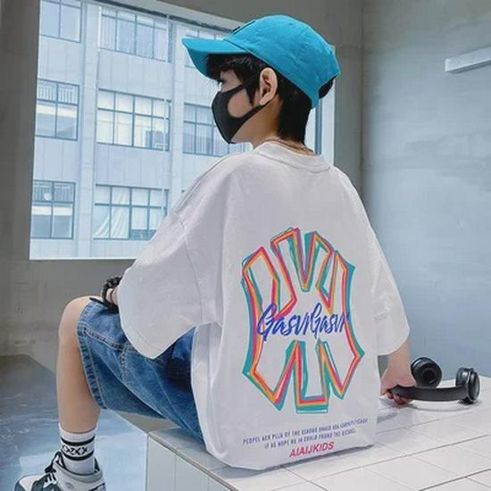 Jaro 2024 Chlapecká trendy bavlněná trička – Streetwear s polovičním rukávem pro velké děti