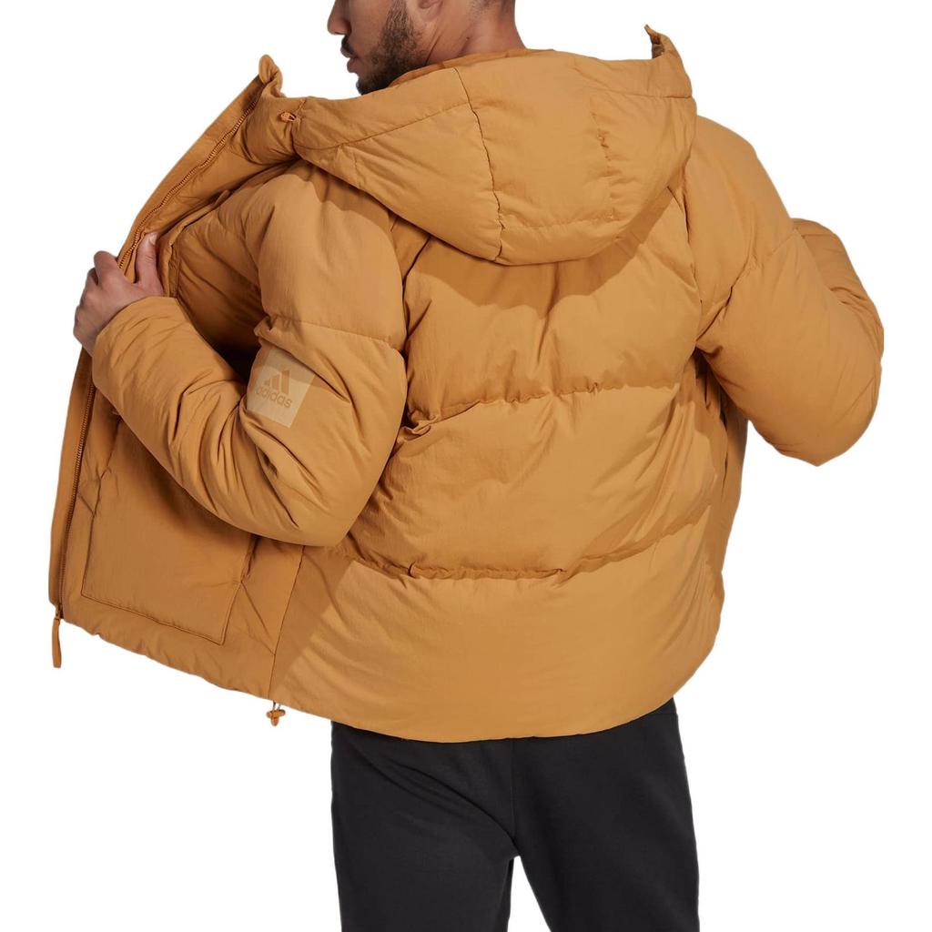Adidas Logo Print Zip-Up Down Jacket Men Outerwear Yellow HN9932