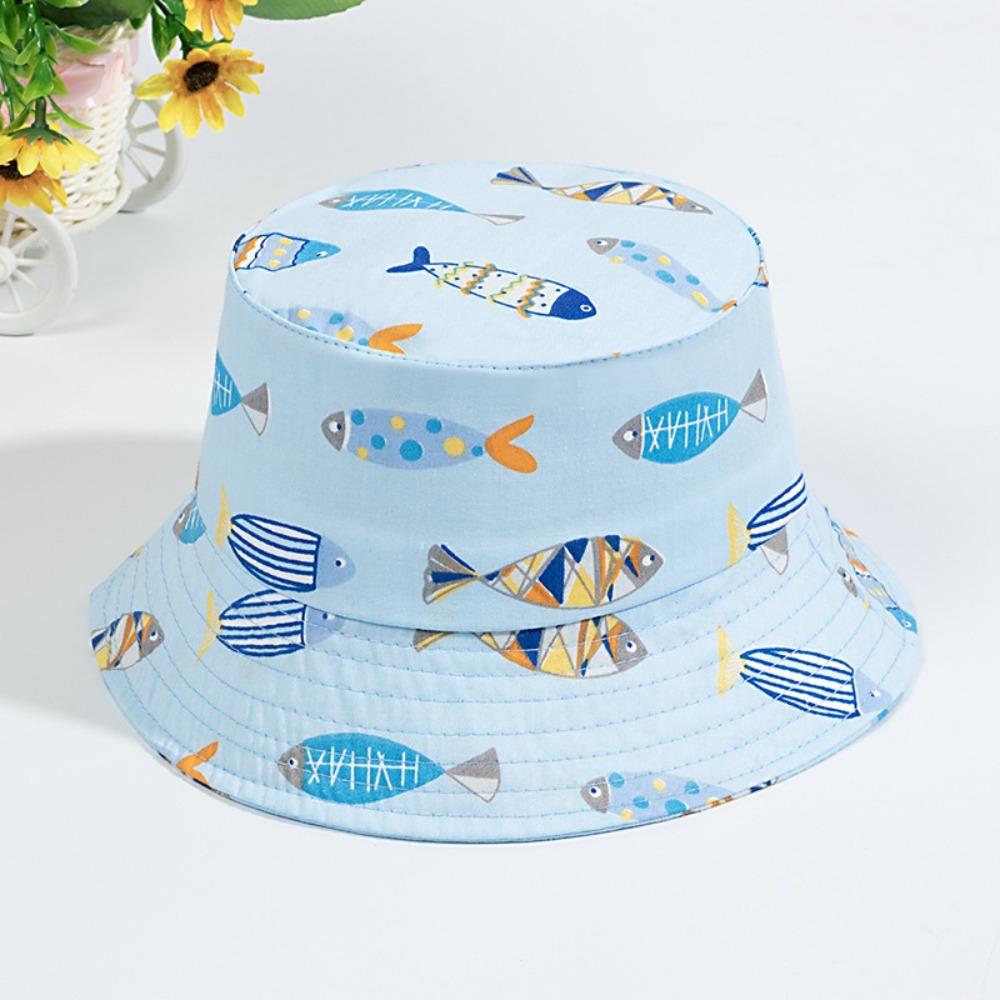 Kids Bucket Hat For 1-3 Years Old Toddlers Cute Fish Dinosaur Pattern Outdoor Uv Protection Breathable Sun Hat For Baby