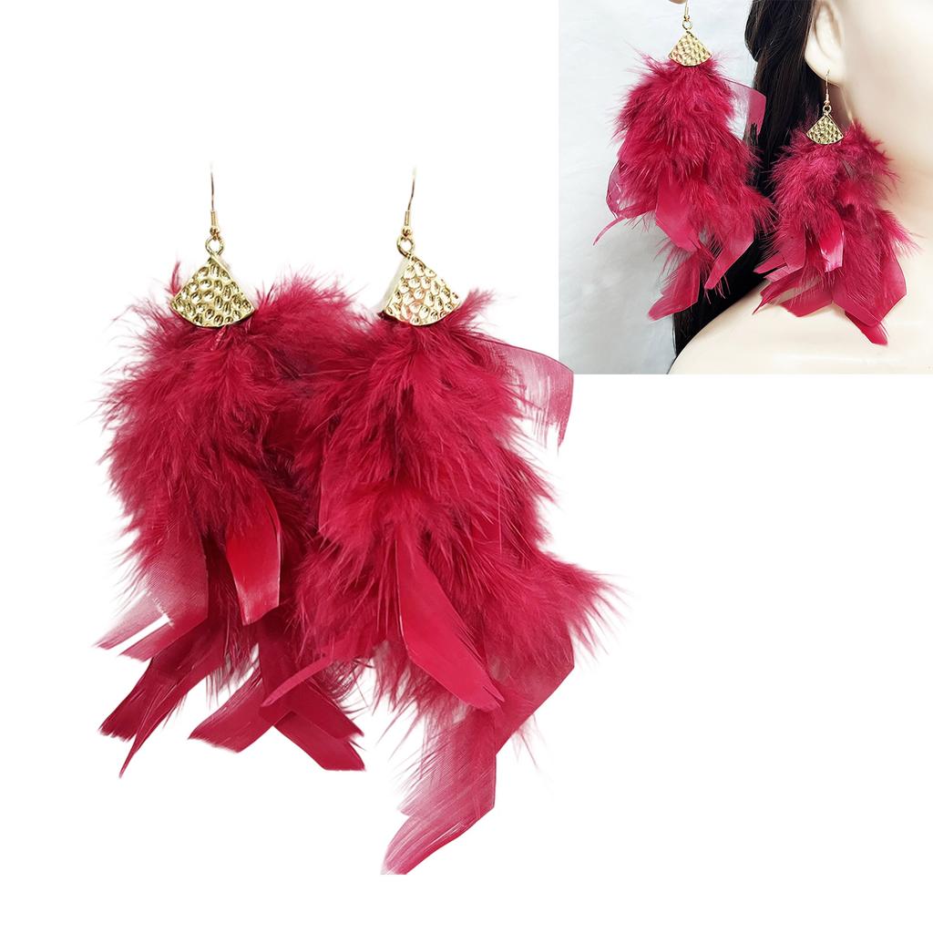 Bohemian Feather Tassel Drop Earrings Lightweight Hypoallergenic Handmade Feather Ear Drops Jewelry For Women