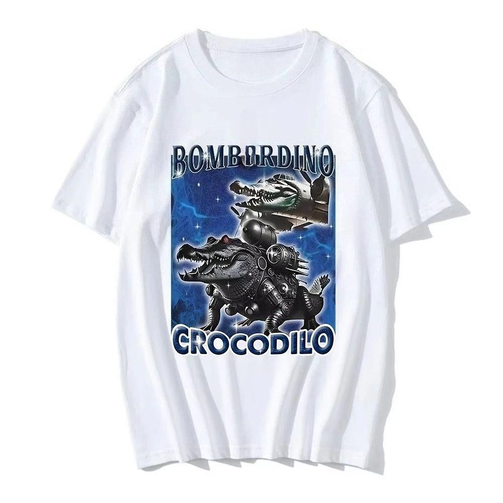 2025 Crocodile T-shirt Interesting Meme Crocodile Airplane Italian T-shirt 100% Pure Cotton Short Sleeved T-shirt