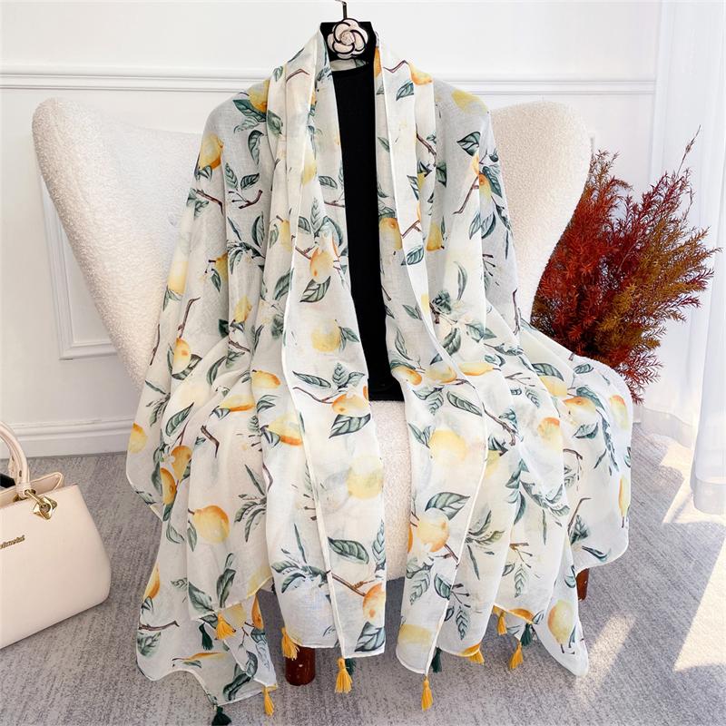 Spring and Summer New Flowers Pattern Cotton Linen Scarf for Women Autumn Warm Soft Shawls Muslim Hijab Poncho Echarpe Stoles