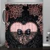 Eleganter Spitzen-Schleifen- & Herz-Blumen-Duschvorhang, Haken inklusive, Maschinenwaschbar, Wendbares Polyester-Badezimmer-Dekor