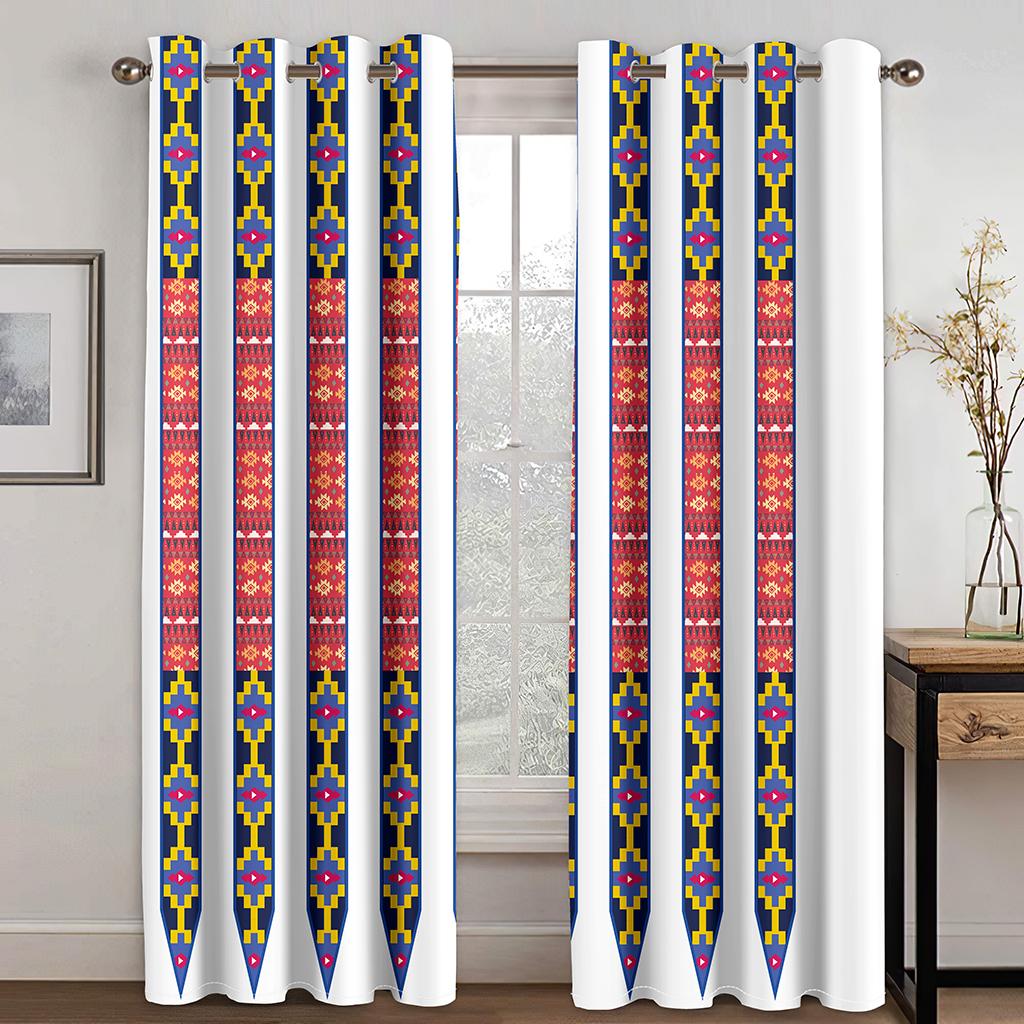 2pcs Mexican Themed Geometric Pattern Curtains Rod Pocket Curtain For Public Places Living Room Bedroom Office Study Room Home