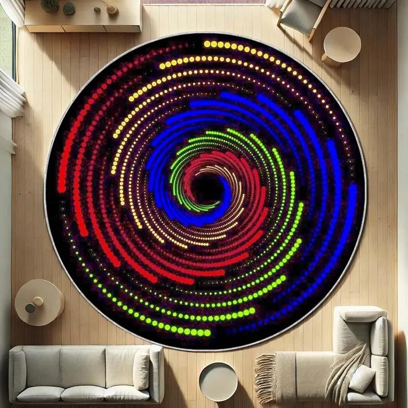3D Halloween Vortex Terror Skull Circular Carpet Visual Illusion Suspense Carpet Bedroom Living Room Chair Anti Slip Mat Gift