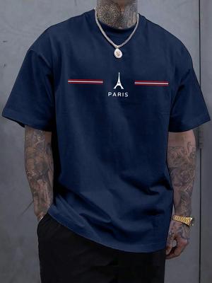 PARIS Letter 3D Print Men's T-shirt Summer Everyday Men's Casual Short-sleeved Top Loose Size Casual Sports Round Neck Short Sleeved T-shirt Top