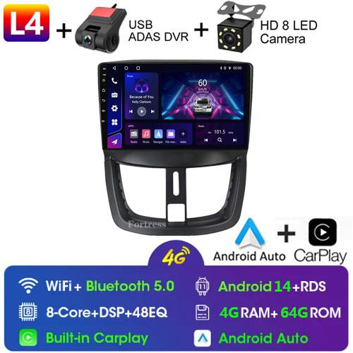 4G WiFi For Peugeot 207 207CC 206 Plus 2007-2013 Android Carplay 2 Din 9 Inch Radio GPS Navigation Multimedia Player Head Unit