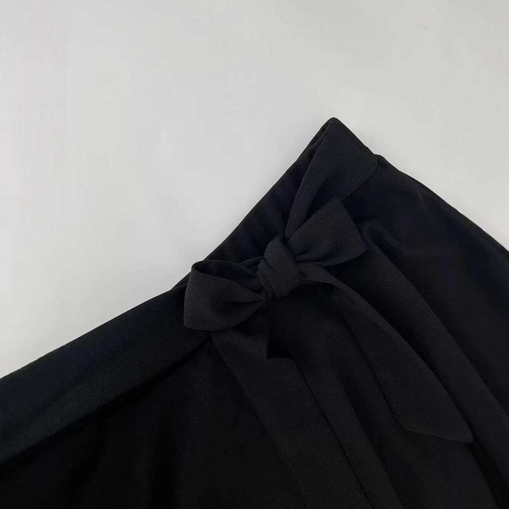 Knotting Half Skirt: 2025 New Pleated Solid Color Women's Belted European & American Style