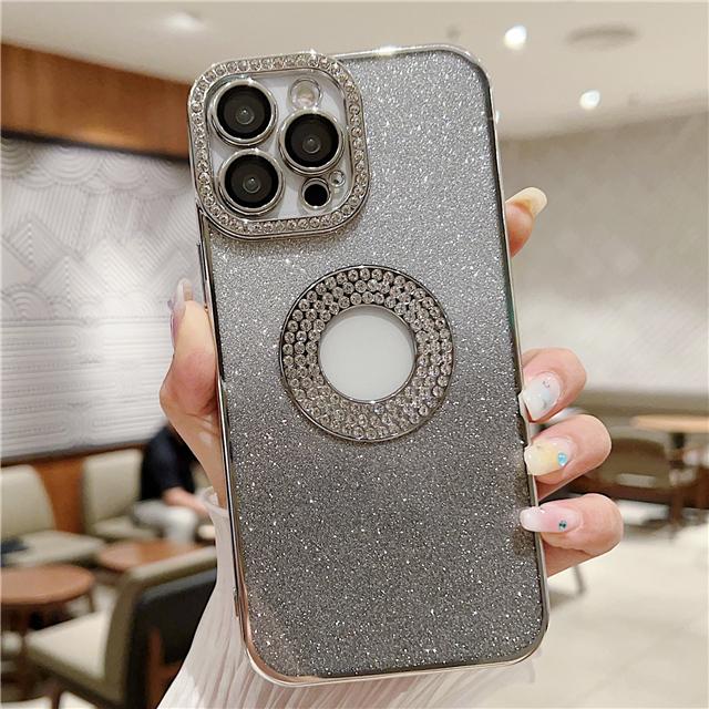 For iPhone 15 Pro Max Luxury Plating Gradual Flash Diamond Frame Phone Case For iPhone 11 12 13 14 16 Plus Lens Protective Cover