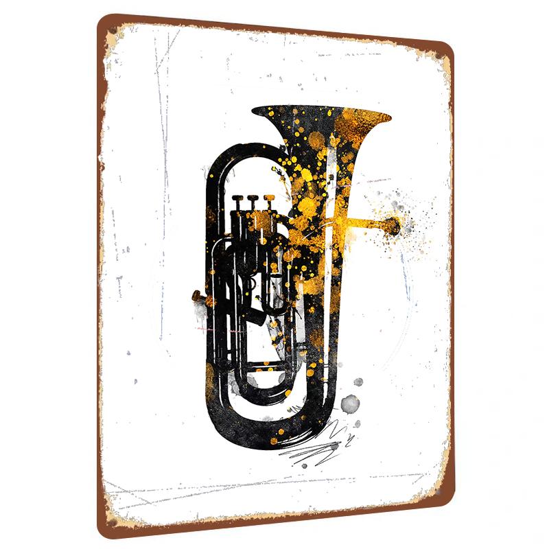 

Vintage Golden Trumpet Metal Wall Art Decorative Painting for Living Room Bar Home Decoration 20x30cm（7.8x11.8inch）