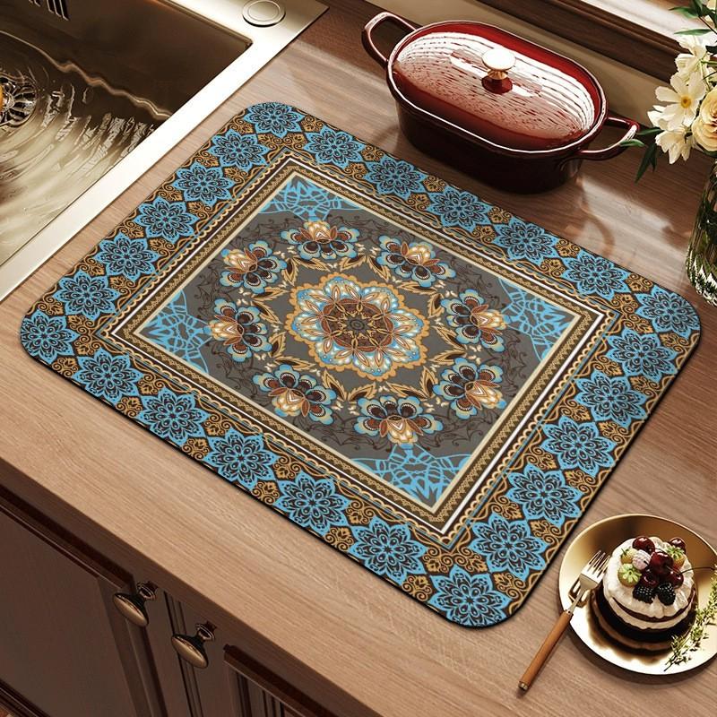 Bohemian Stil Diatomeenerde Küchenspülbeckenmatte Rutschfest Wasserabsorbierend Ablassmatte Arbeitsplatte Geschirrtrocknung