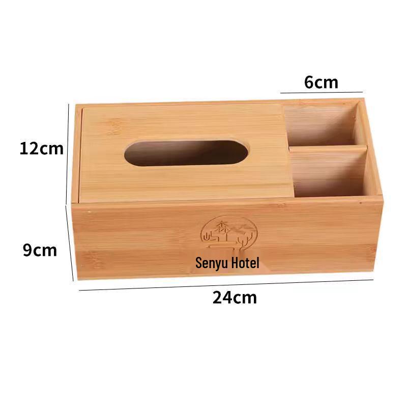 Bamboo & Wood Multipurpose Tissue Box with Remote Control Storage & Custom Engraved Logo for Home or Hotel Use