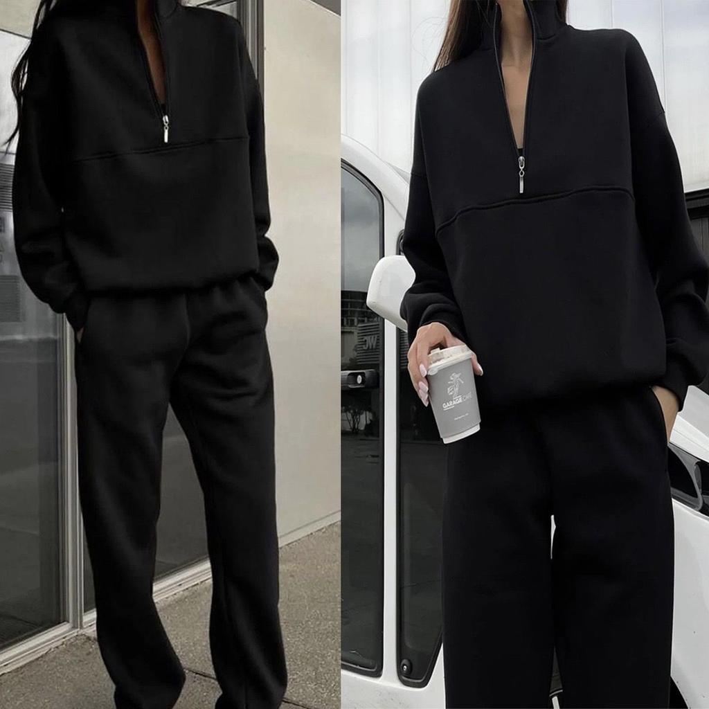 Thicken Warm Sweatpant Suits Women Stand Collar Zipper Sweatsuit Winter Fashion Outwear Women 2 Pc Sets