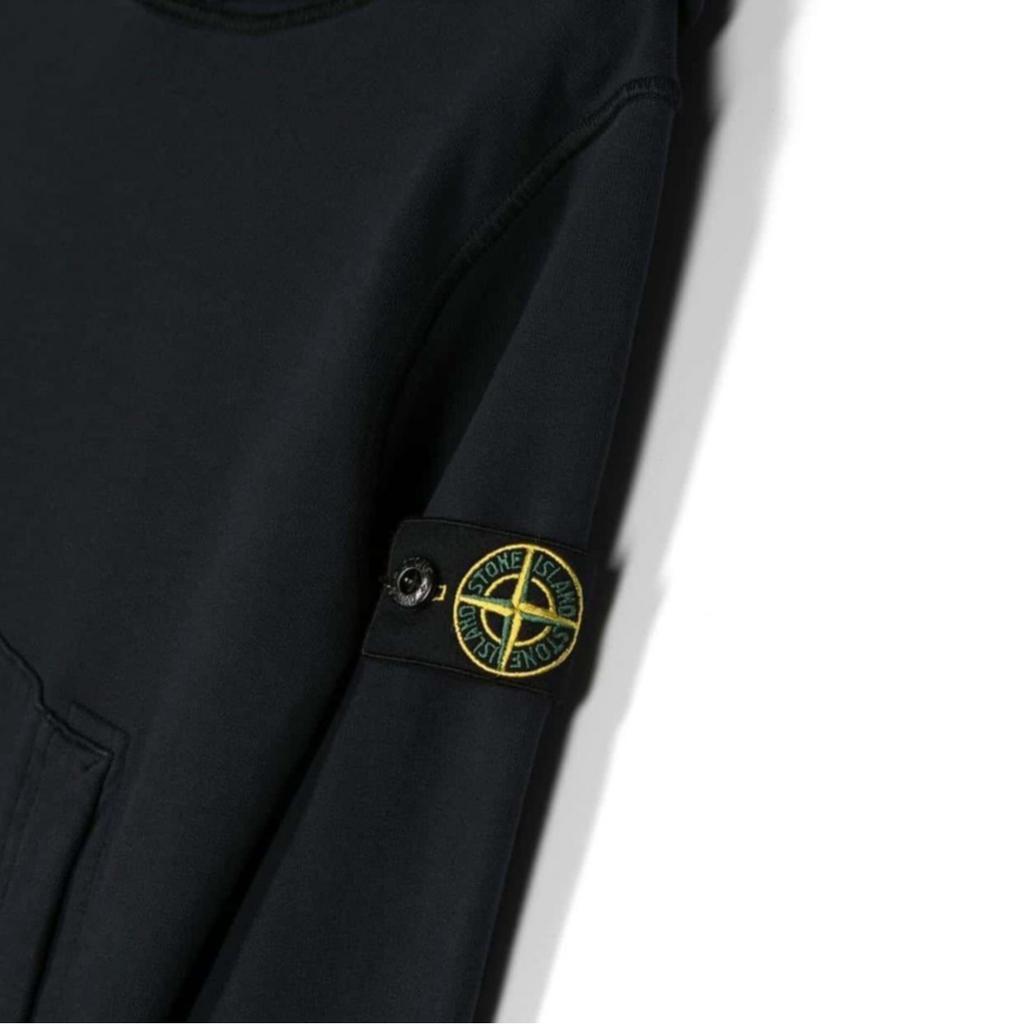 STONE ISLAND Hoodie Kids Solid Color Logo Hooded Ribbed Loose Long Sleeve Navy Blue Kids Hoodies 781661640-V0020