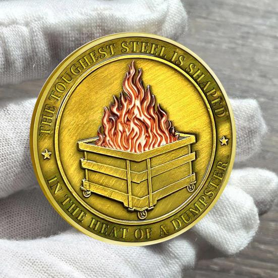 Challenge Coin Dumpster Flame Pattern Retro Silver Color Challenge Medal Unique Office Desk