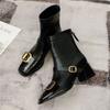Wind short boots women's single boots soft leather thin new retro square head high heel Martin boots thick heel