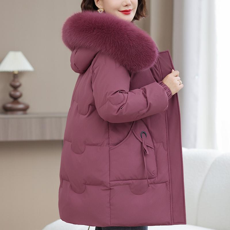 Real Fur Collar Middle-aged Women's Winter Down Coats Hooded Plus Size XL-6XL Thick Warm White Duck Down Jackets for Women Clothes