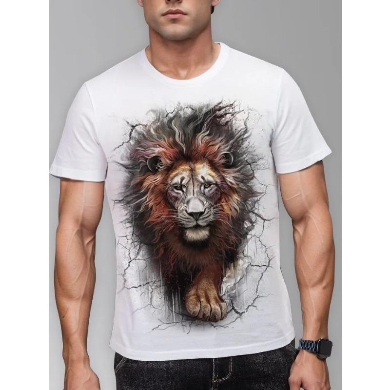 Sommartryck 3D Lös Herr Casual Trend Kortärmad Mönster Lejon T-shirt Topp