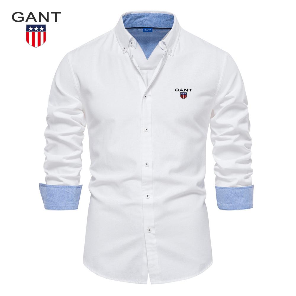 Gant 2025 Autumn Embroidery New Slim Fit Shirt Men's Casual Versatile Fashion Solid Color Long Sleeved Top