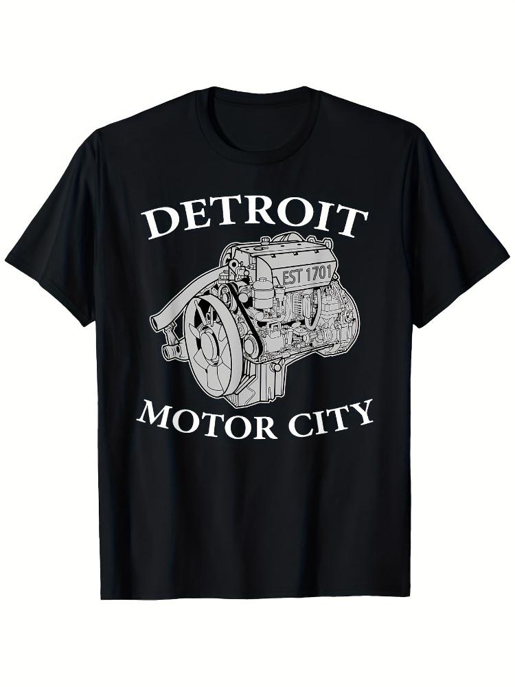Vintage Detroit Motor City Car Enthusiast with Big Block V8 Engine Design100 cotton Oneck short sleeve printed mens Tshirt