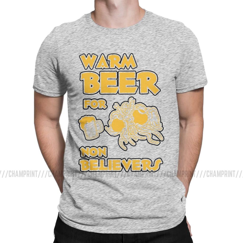 Warm Beer For Non Believers Pastafarian T Shirts Men Flying Spaghetti Monsterism Pastafarianism Fsm Religion Church