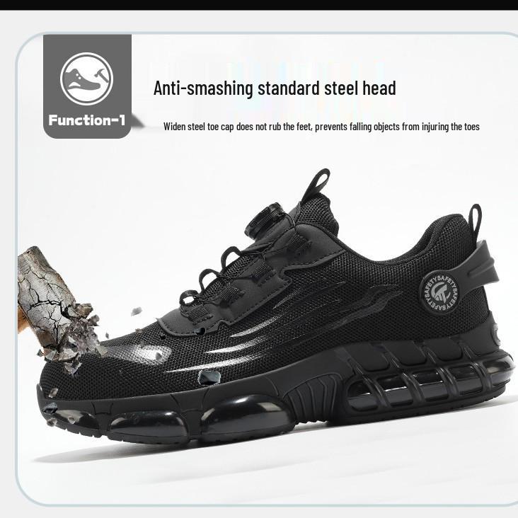 Lace-Free Men's Anti-Smash, Anti-Puncture, Breathable Safety Work Shoes with Rotary Button