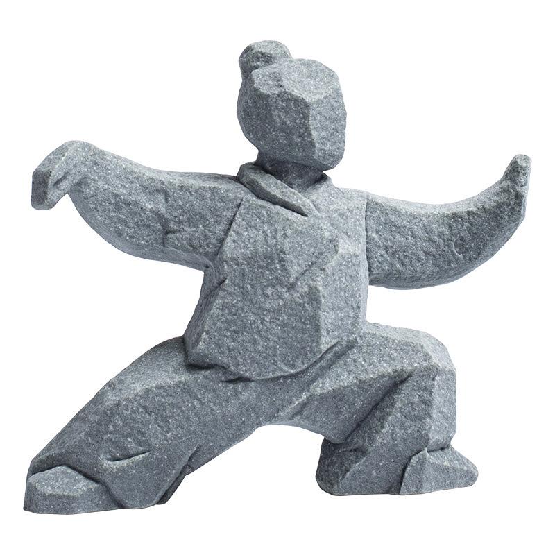 Stone-made New Chinese Martial Arts Figure Tai Chi Kung Fu Home Desktop Tea Table Creative Ornaments Niche Decoration Crafts
