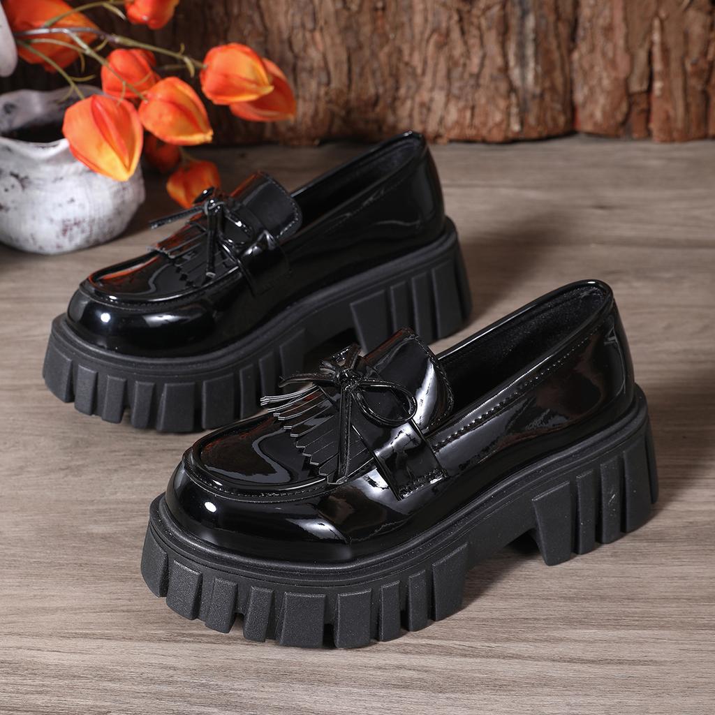 Women's Lace Up Thick Soled Simple Comfortable Leather Shoes Solid Color Thick Heel Retro Casual Women's Shoes