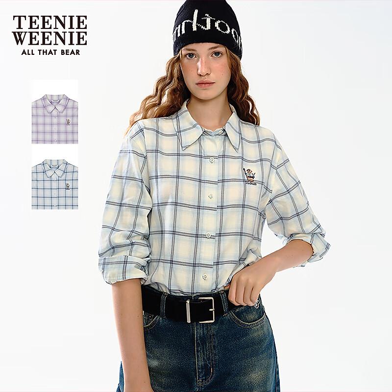 Teenie Weenie Women s Embroidered Plaid Lapel Shirt M
