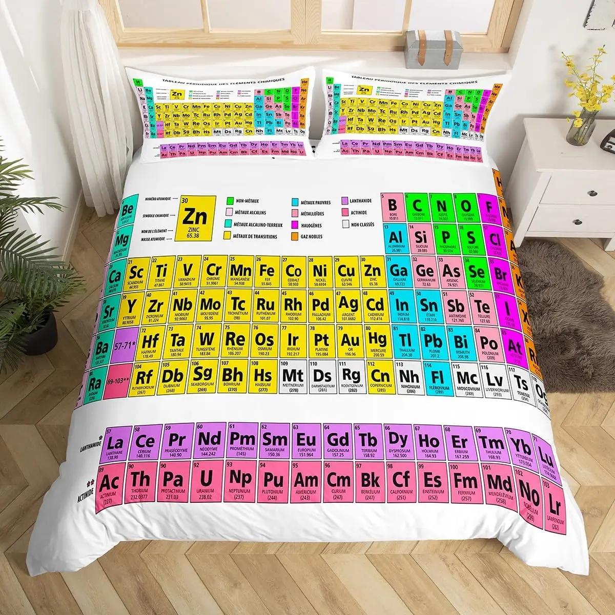 

Periodic Table of Elements Soft Duvet Cover Twin Quen Science Theme Beding Set for Chemistry Lovers Tens Children Kids Back to Schol Gifts 120*200cm Single