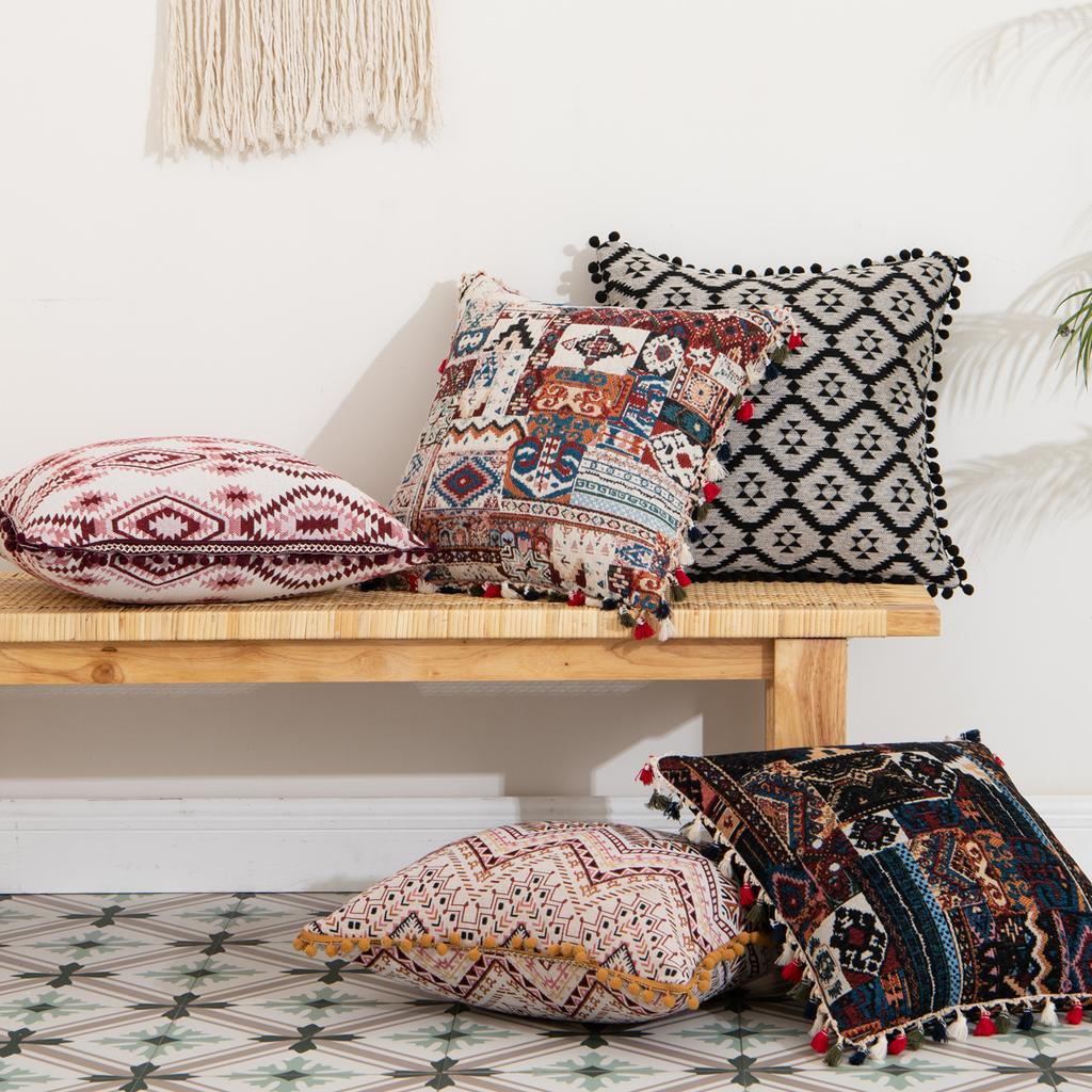 American Retro Pillow Cover Moroccan Flower Ball Living Room Sofa Pillow Geometric Pillow Cushion Pillow Cover