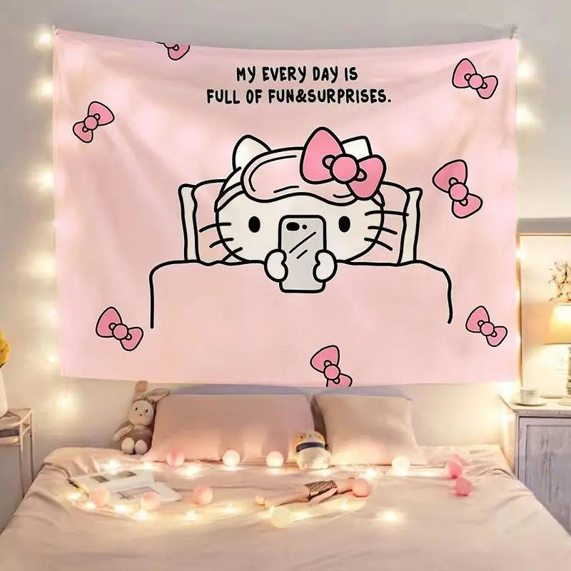 1pc Cartoon HelloKitty Wallpaper Ins Cute Background Cloth Room Background Wall Wallpaper Bedroom Living Room Wall Tapestry